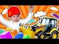 Funny Baby on TRACTOR plays giant color cubes (caterpillar and fisher price) / Miron Club