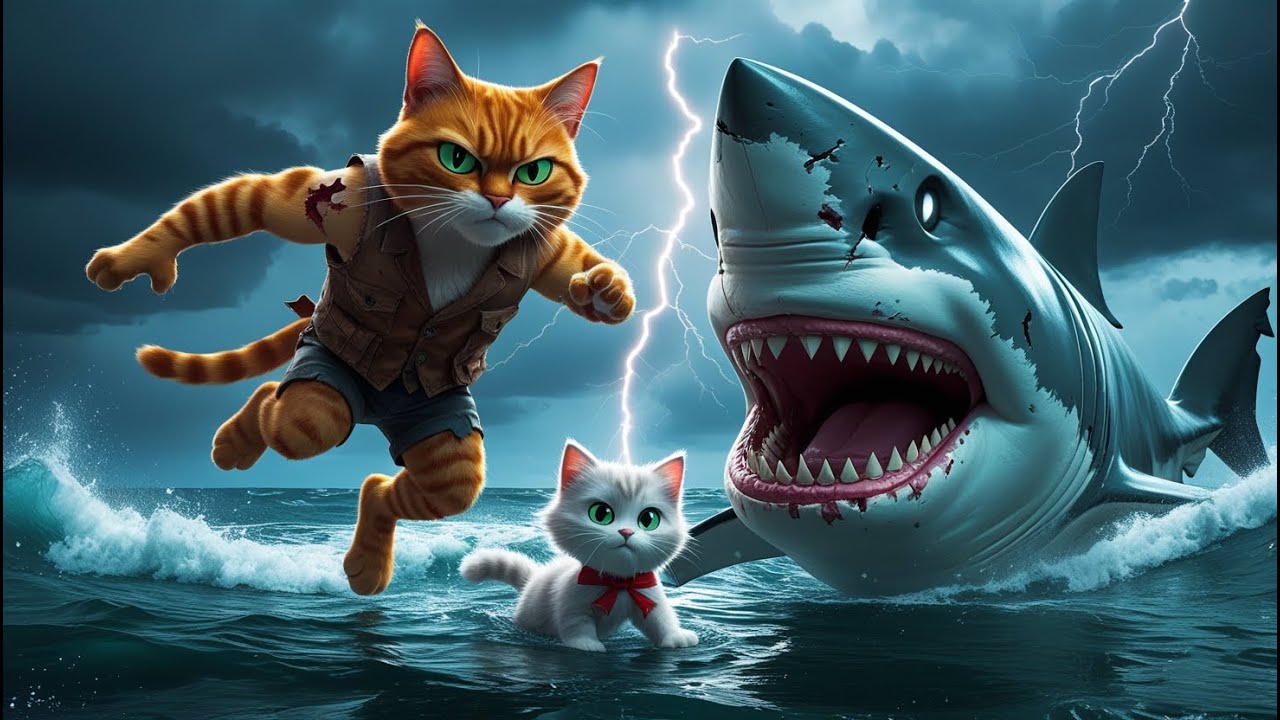 Dad Cat vs Shark 🐱🦈 | The Most Heartwarming Ocean Rescue Animation!