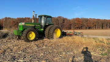 Chisel plowing corn stalks.