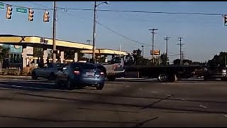 Truck Driver Runs Red Light - Runs Off Road To Avoid Accident!