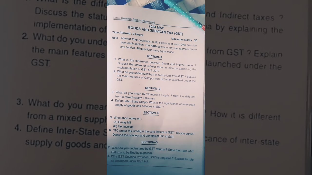 GNDU B Com 4th Semester 2024 Goods And Services Tax GST Question Paper