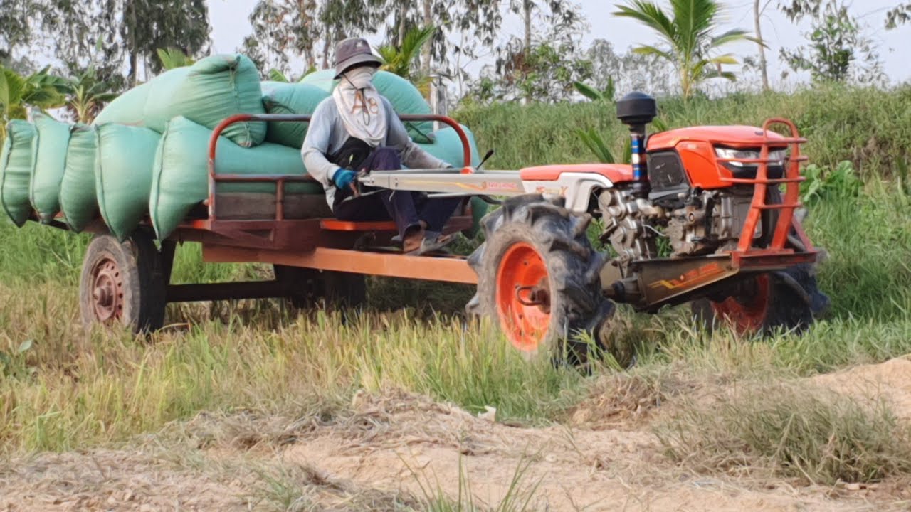 Team Kubota ZT 155 Plus Hand Tractor Operators Transporting Rice From