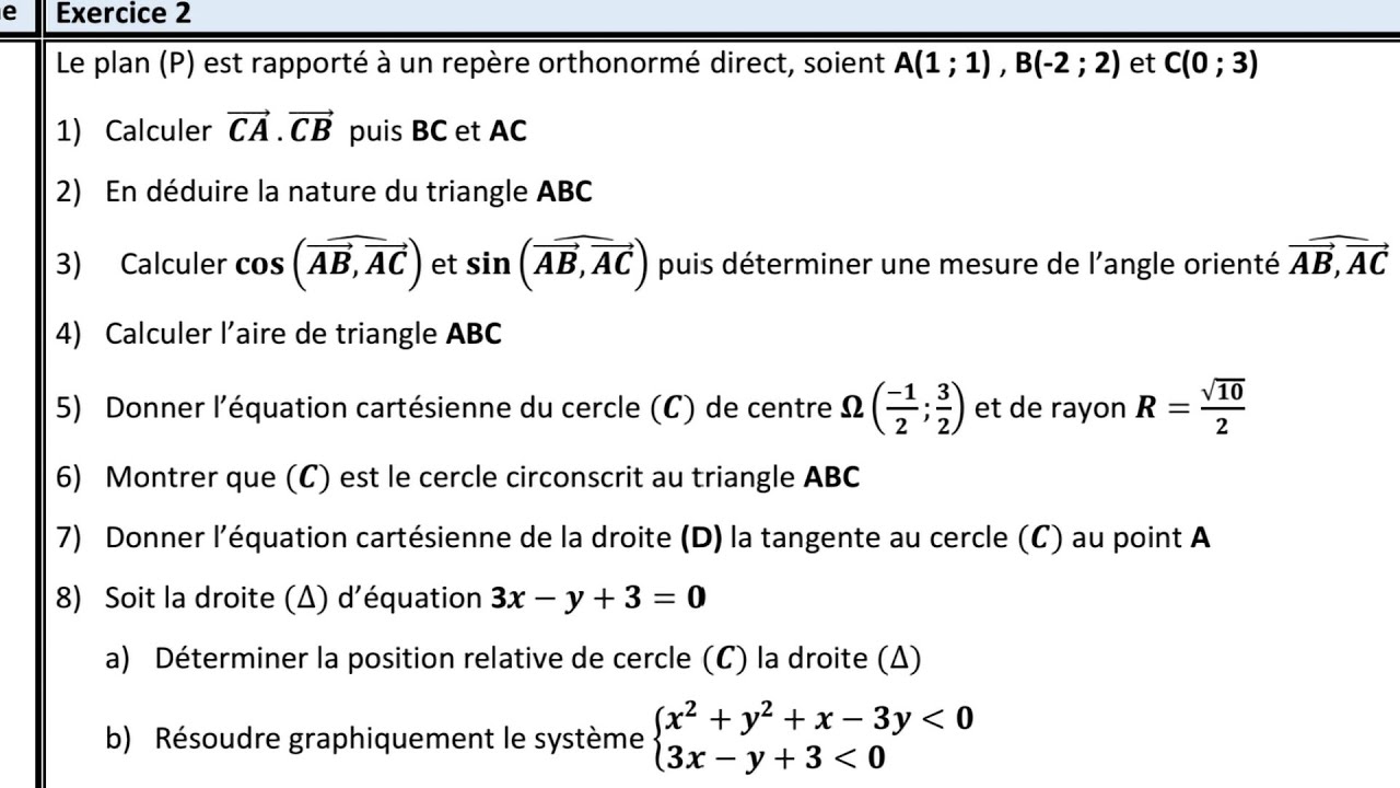 Produit scalaire contrôle surveillé 1bac