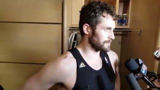NBA Playoffs: Game 1 - Cleveland Cavs vs. Atlanta Hawks: Kevin Love post-game interview