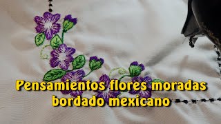 Pensamientos flores moradas bordado mexicano |Creaciones y manualidades angeles