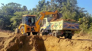 JCB Backhoe Loading Soil in TATA Dump Truck -  Full Loading - Tata Tipper - JCB 3Dx Machine