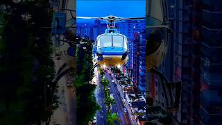 #video Urban Flight: Blue Helicopter Hovering Above City Traffic at Twilight #gofly #freeflying