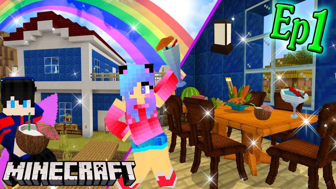 Minecraft beach furniture house ตกแต่งบ้านพักริมชายหาดทะเล EP.1 YouTube