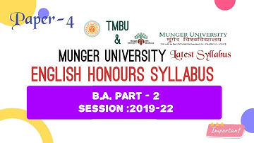 Munger University English Honours Syllabus |B.A Part 2 | Paper 4 | T.M.B.U| Literature Magic