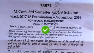 2019 Mdu MCom 3rd Sem Portfolio Management Question Paper