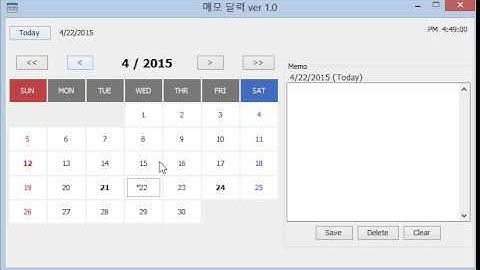 Java Swing Calendar (Memo Calendar v1.0)