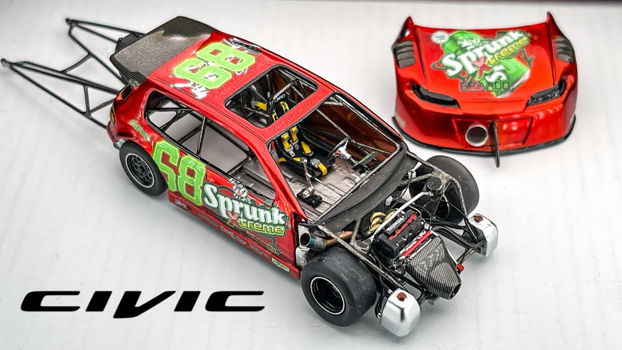 Civic EG FWD Drag Beast K24 engine with Sprunk GTAV livery Hot Wheels Custom