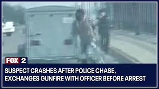 Suspect crashes after police chase, exchanges gunfire with officer before arrest