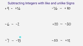 subtracting integers with like and unlike signs