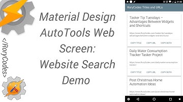 Material Design AutoTools Web Screen: RoryCodes.com Website Search Demo