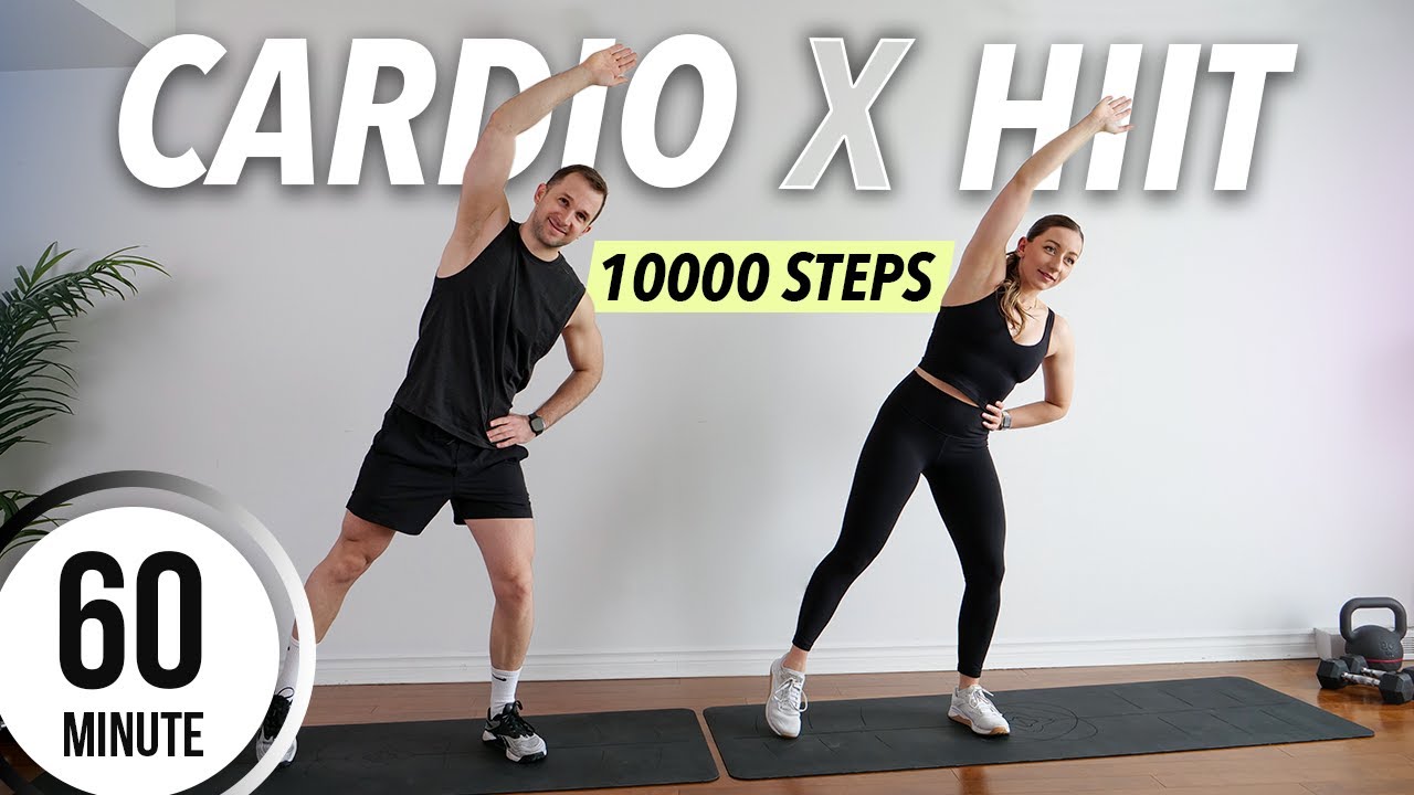 1 Hour Cardio HIIT Workout at home - 10000 steps for Fat Burn (No equipment)
