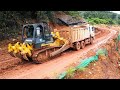 Best Bulldozer Mountain Push Red Soil For Road Foundation Construction​ Truck Slippery On The Road!