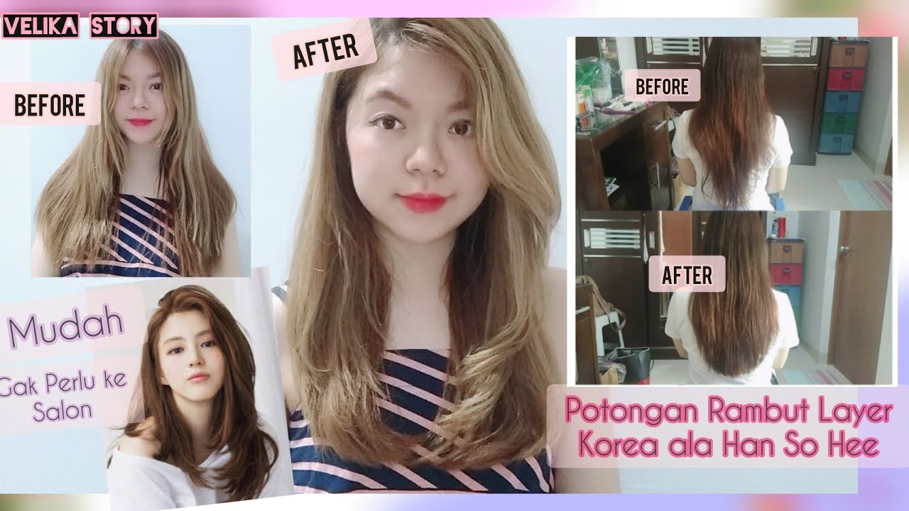 CARA POTONG  RAMBUT  SENDIRI MODEL LAYER KOREA  ALA  HAN SO 