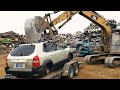 How Dangerous Strong Excavators Can Easily Destroy An Audi Car In Second | Heavy Equipment Machines