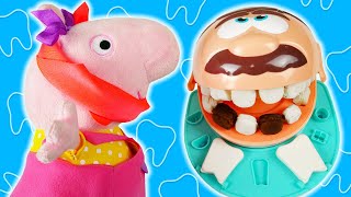 Peppa vai ao dentista e aprende a escovar os dentes! História infantil com brinquedos