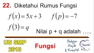 Pembahasan un matematika smp 2018 no 22 - menghitung nilai fungsi