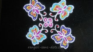 Colourful kolam with 6 dots | butterfly chukkala muggu for Sankranti Colourful kolam with 6 dots | butterfly chukkala muggu for Sankranti