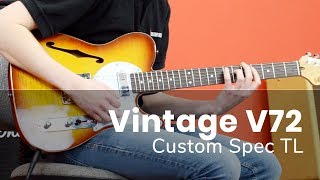 Vintage® V72 Guitarra Eléctrica Semi Hollow Tele® Color: Flame Tobacco Burst video