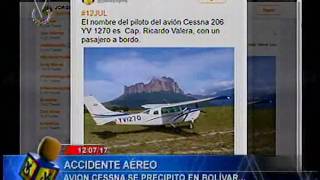 Avión Cessna se precipitó en el estado Bolívar