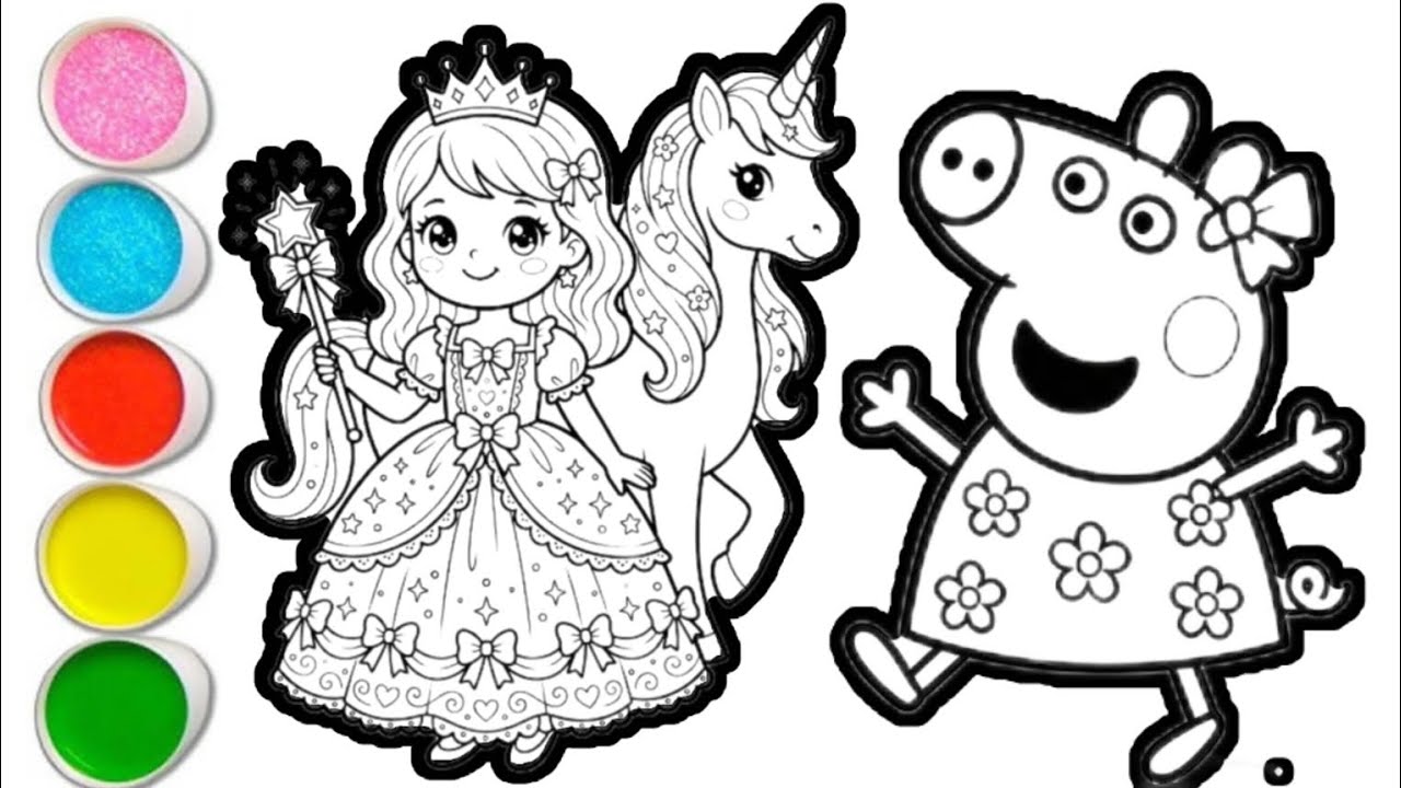 Drawing Princess Papi Peppa pig with princess drawing and coloring for kids and toddlers ...