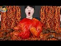 ASMR Mukbang دجاج مقلي شريحة لحم نودلز الفاصوليا السوداء الكيمتشي الطعام الكوري وصفة 