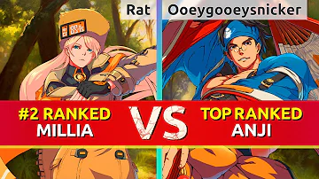 GGST ▰ Rat (#2 Ranked Millia) vs Ooeygooeysnicker (TOP Ranked Anji). High Level Gameplay