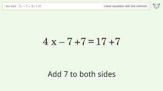 Solve 7x-7=3x+17: Linear Equation Video Solution | Tiger Algebra