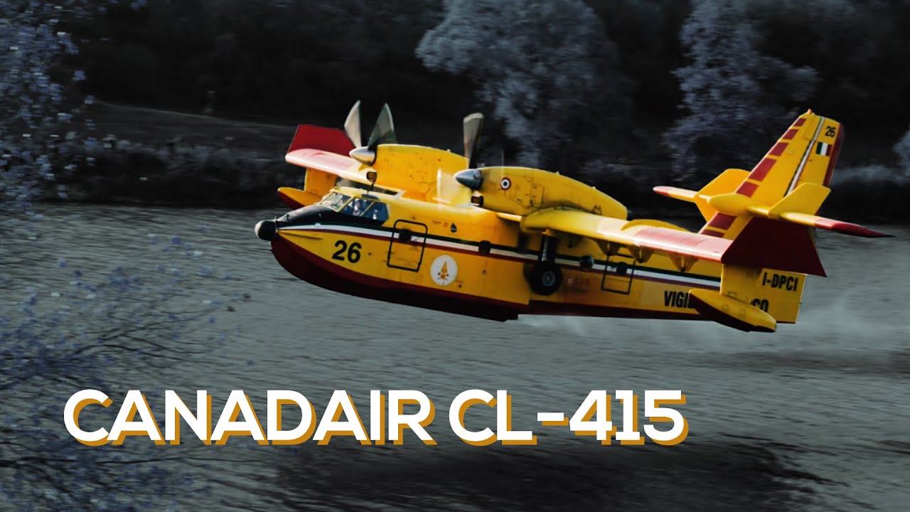 Italian Canadair CL-415 duo scooping up water in Vienna (w/ slow motion)