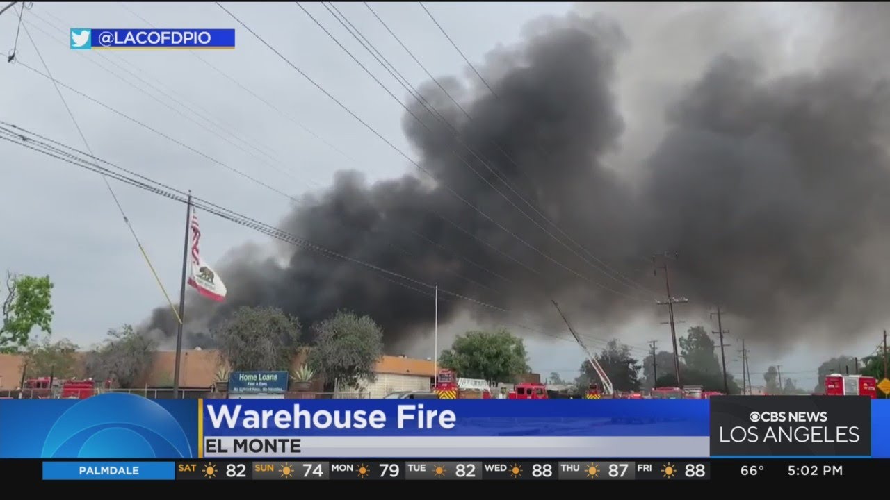 Over 100 firefighters battle Third Alarm fire in El Monte - YouTube