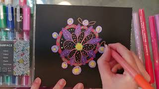 Making Mandala pattern art with Grabie Markers Flower Pattern