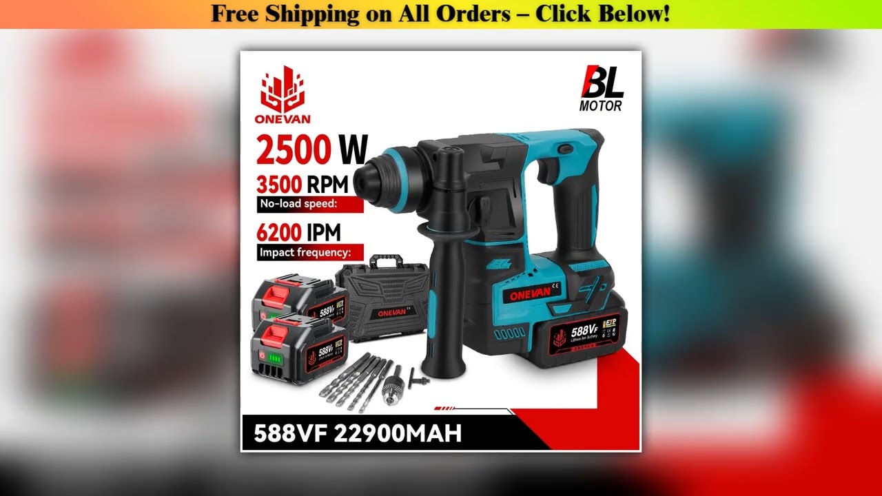 ONEVAN 27MM Brushless Electric Hammer Impact Drill Portable Multifunction Cordless Rotary Hammer