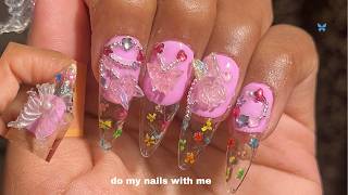 do Butterfly🦋 Garden🌸 nails with me | Gel Extensions | 3d charms, dried flowers design
