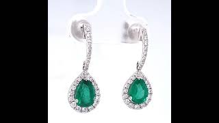 18ct White Gold Pear cut Emerald &amp; Diamond Cluster Drop Earrings