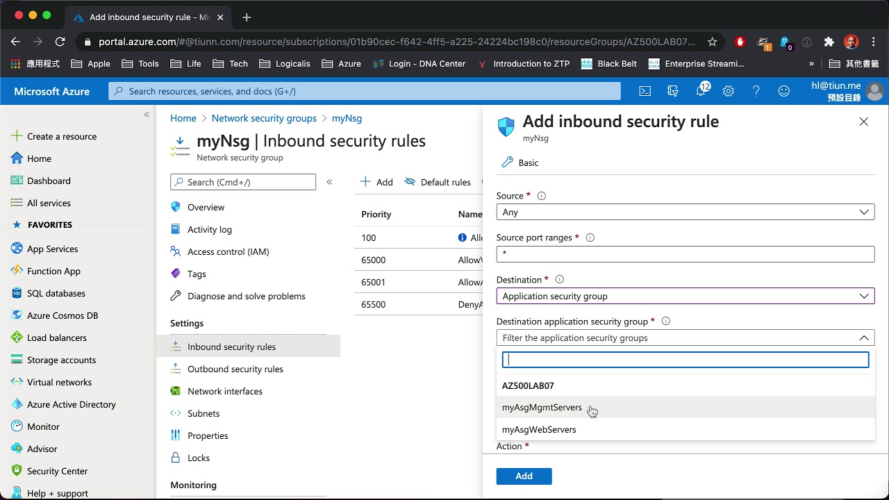 AZ-500 Lab07: NSG and ASG
