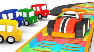 A nova corrida dos quatro carros coloridos! Desenho animado infantil. Desenhos animados em português