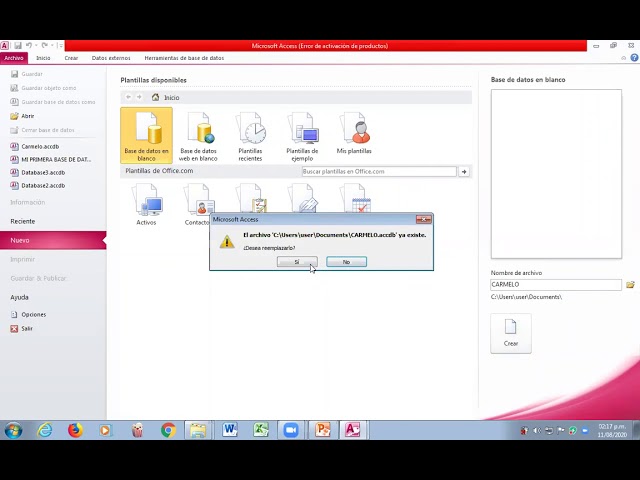 12/08/2020 Sistemas Octavo 1 y 2
Semana 25: Microsoft Access Base de Datos Retroalimentacion 