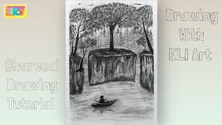 Datos   Beautiful Landscape Drawing a Fisherman in a Boat amidst Rocky Cliffs within a Forest Step by Step Guía