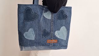 EASY way to sew a denim tote bag with your old jeans!