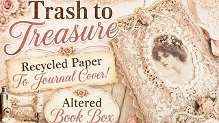 ✨️RECYCLED PAPER TO JOURNAL COVER! CRAFT WITH ME! TRASH TO TREASURE!  #upcycle 