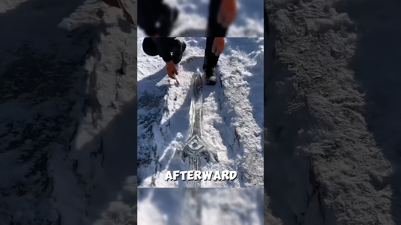 Мужчина создал меч изо льда.