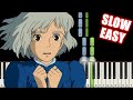 Howl's Moving Castle Theme [SLOW EASY Piano Tutorial] (Synthesia) // TopAnimeMusic