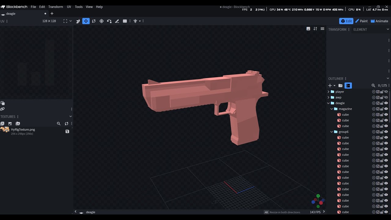 Desert eagle Time-lapse (Blockbench) (Hytale) (Low polygon)