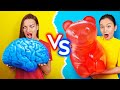 เยลลี่ VS อาหารจริง! กินเยลลี่สมองที่ใหญ่ที่สุดในโลก! การแกล้งสนุกๆ โดย 123 GO! Challenge