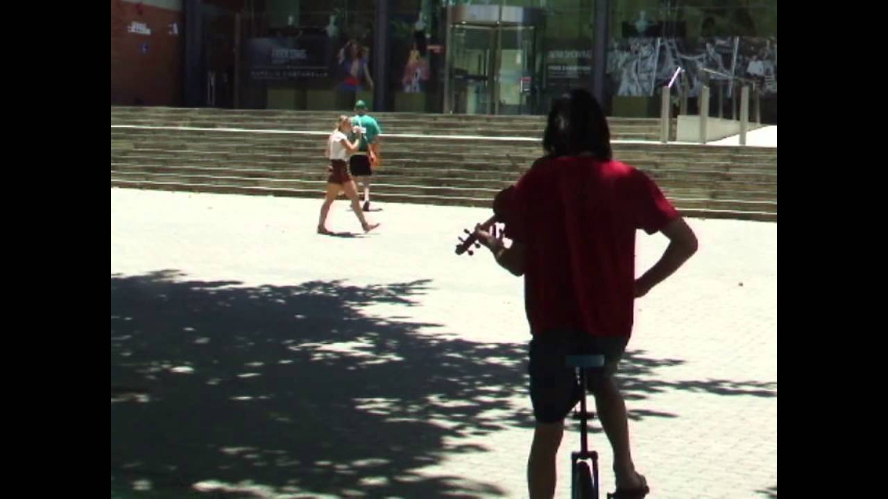 Unicycle violin charity busking (Perth City) YouTube