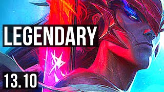 YONE vs LISSANDRA (MID) | 13/1/4, 1500+ games, Legendary, 900K mastery | KR Master | 13.10